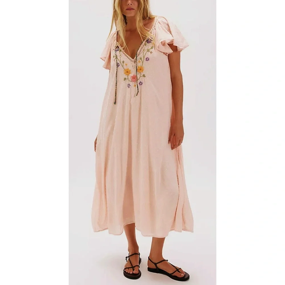 Free People - Savannah Rose Embroidered Floral Maxi Dress NWT
